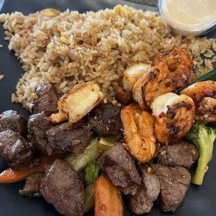 Hibachi 6. Shrimp and Steak Dinner Combo with Fried Ricw