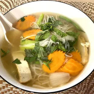 Vegetarian Pho: Tofu, carrots, bọk choy, green beans and broccoli.  Yumm!!!