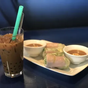 Coffee with Boba &amp; Fresh Spring Rolls IG: @sumicraves