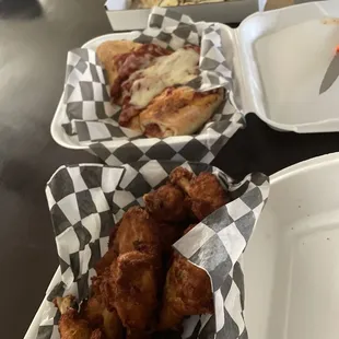 chicken wings and pizza