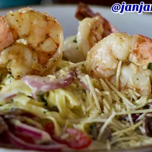 Jumbo Prawns added to wild mushroom fettuccine (lunch menu) - $28. The jumbo prawns were the star! Good just wish prawns were grilled..