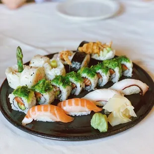 a plate of sushi on a table