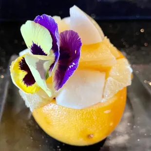 Complimentary fruit dessert made by sushi chef