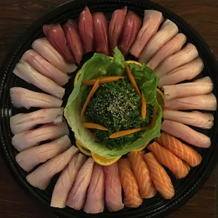 Sushi platter and seaweed salad