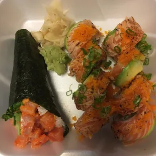 San Andreas roll ,spicy yellow tail hand roll