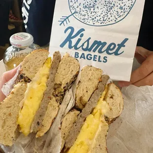 SEC - Sausage, Egg and Cooper Sharp on an Everything Bagel