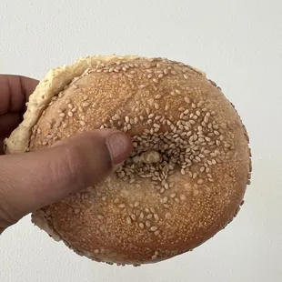 Sesame bagel with spicy everything cream cheese