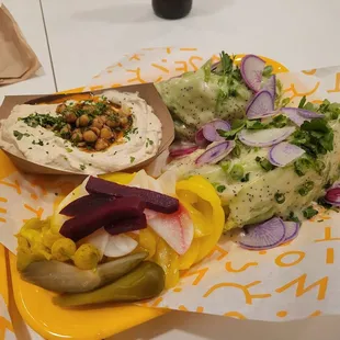 Hummus, two salads, pickles