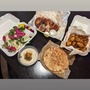 chicken platter for 2 plus schmaltzy potatoes