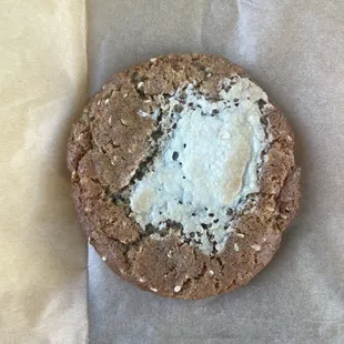 a cookie on a piece of wax paper