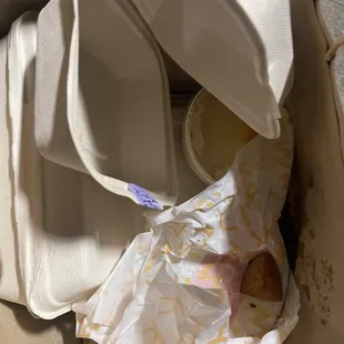 No potatoes in the package all with wet salad on bottom of bag