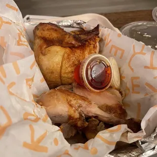 chicken wrapped in foil with ketchup