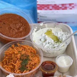 Peanut, orange carrot and fennel tzatziki sides