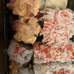 Spicy tuna, crab and Mexican shrimp avocado roll.