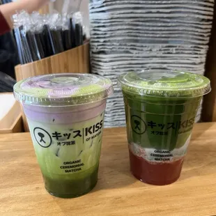Ube matcha latte. Strawberry matcha