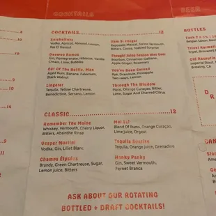 Cocktail menu