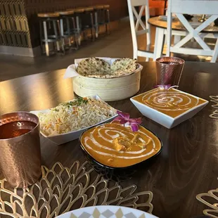 Chicken Tikka Masala. Rice. Garlic naan.