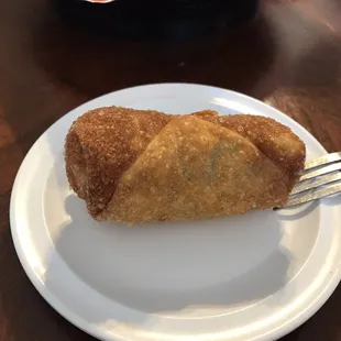 Red Neck egg roll - stuffed with BBQ pork, cole slaw and beans. Delicious!