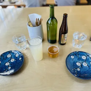 Yuzu lemonade and beer with beautiful tableware