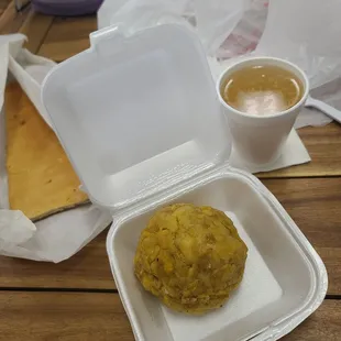 Mofongo con Caldo &amp; Garlic Bread