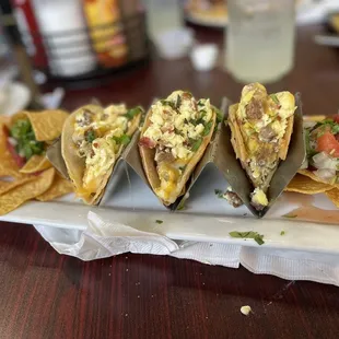Breakfast tacos were delicious and quite filling.