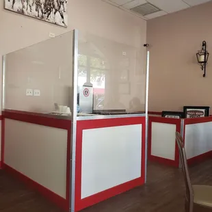 a red and white counter