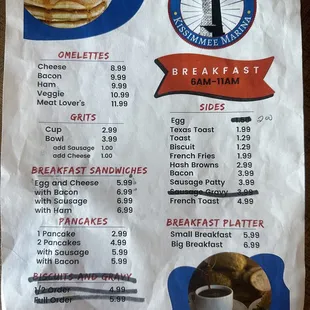 Breakfast menu