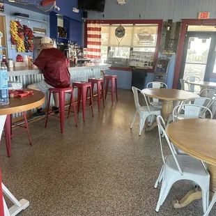 Inside the building-restaurant and shop