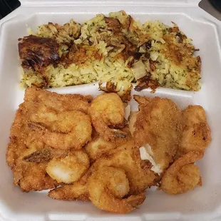 Fried talapia &amp; fried shrimp w/hashbrown casserole