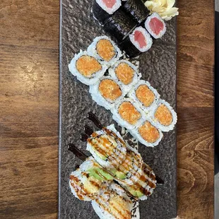 Tuna Roll, Spicy Salmon Roll, Shrimp Tempura Roll