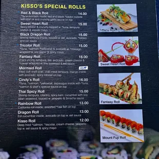 Menu special rolls