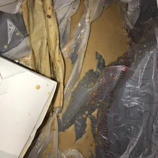 the inside of a bag of food