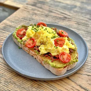 SMOKED AVOCADO TOAST- BACON, CHERRY TOMATO, SMOKED PAPRIKA, LEMON ZEST &amp; CHIVES