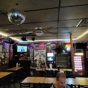 a disco ball hanging from the ceiling