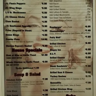 Front of menu.