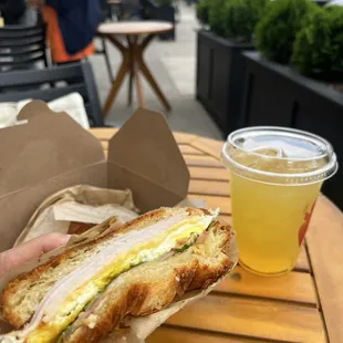 Grandmas golden tea and breakfast sandwich