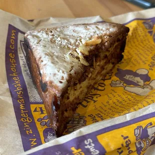 a piece of cake on a napkin