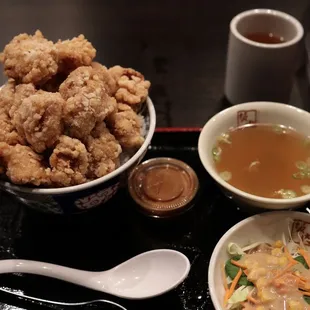 Karaage dinner set with hot tea ~$16.00