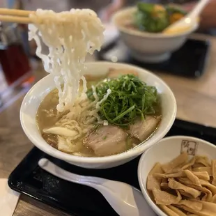 Green Chili Shio Ramen with a side of bamboo shoots