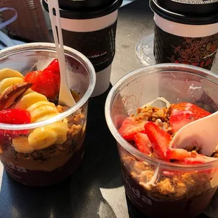 Two Acai bowls from Kitanda, lots of different options with peanut butter, different fruits etc.