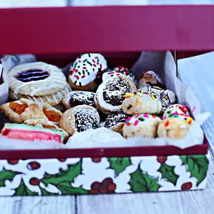 AVAILABLE THIS WEEKEND! Boxed Italian Christmas Cookies $29.99 includes 8 flavors!  Raspberry Thumbprint, Apricot Kolache, Sicilian Fig, Ani