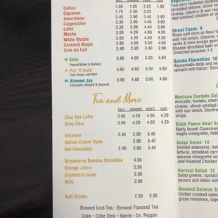 Coffee Tea Juice soda Menu