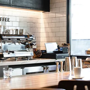 a coffee machine in a coffee shop