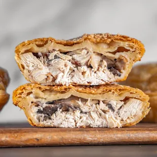 a close up of a pastry cut in half
