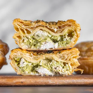 a close up of a pastry cut in half
