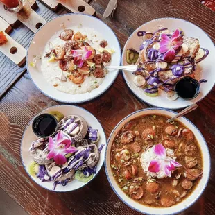 Chef G&apos;s Gumbo, Shrimp n&apos; Grits, Ube Mini Waffles, Ube French Toast