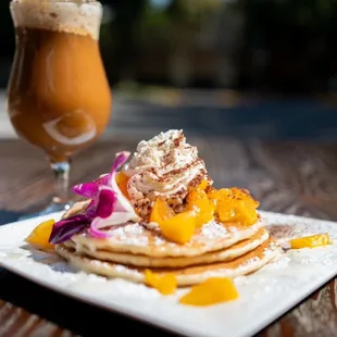 Peaches and cream pancakes