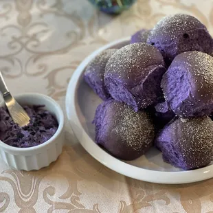 Warm ube pan de sal with ube butter