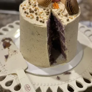 Ube cake with yema filling and brown butter frosting
