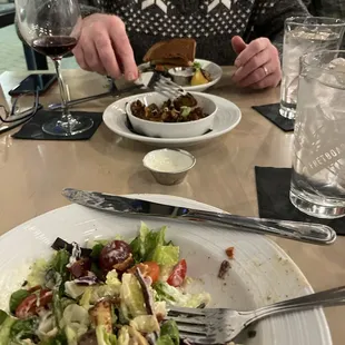 Cod sandwich, cauliflower sprouts and chicken salad